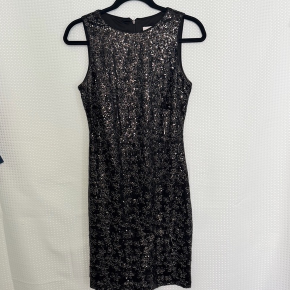Badgley Mischka Black Silver Sequin Floral Lace Cocktail Dress Size 4 Sleeveless - Picture 4 of 10